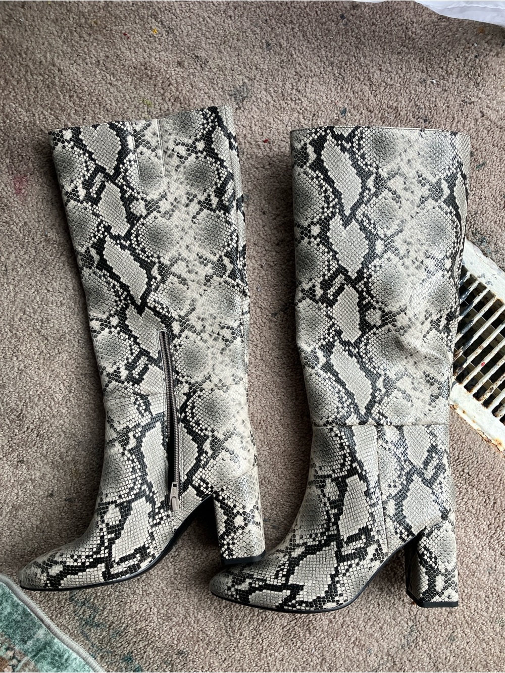 a new day Snake-Print Knee High Boots - Black & White